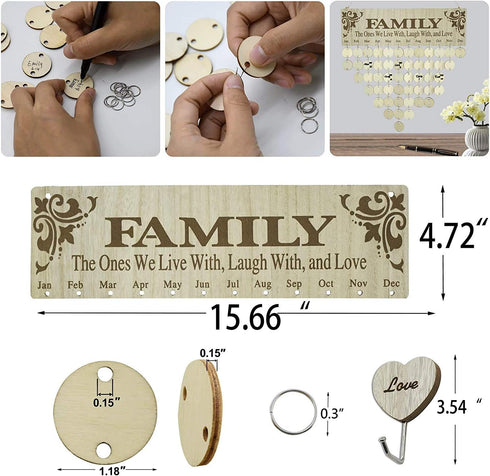 Family Birthday Wall Wooden Hanging Calendar